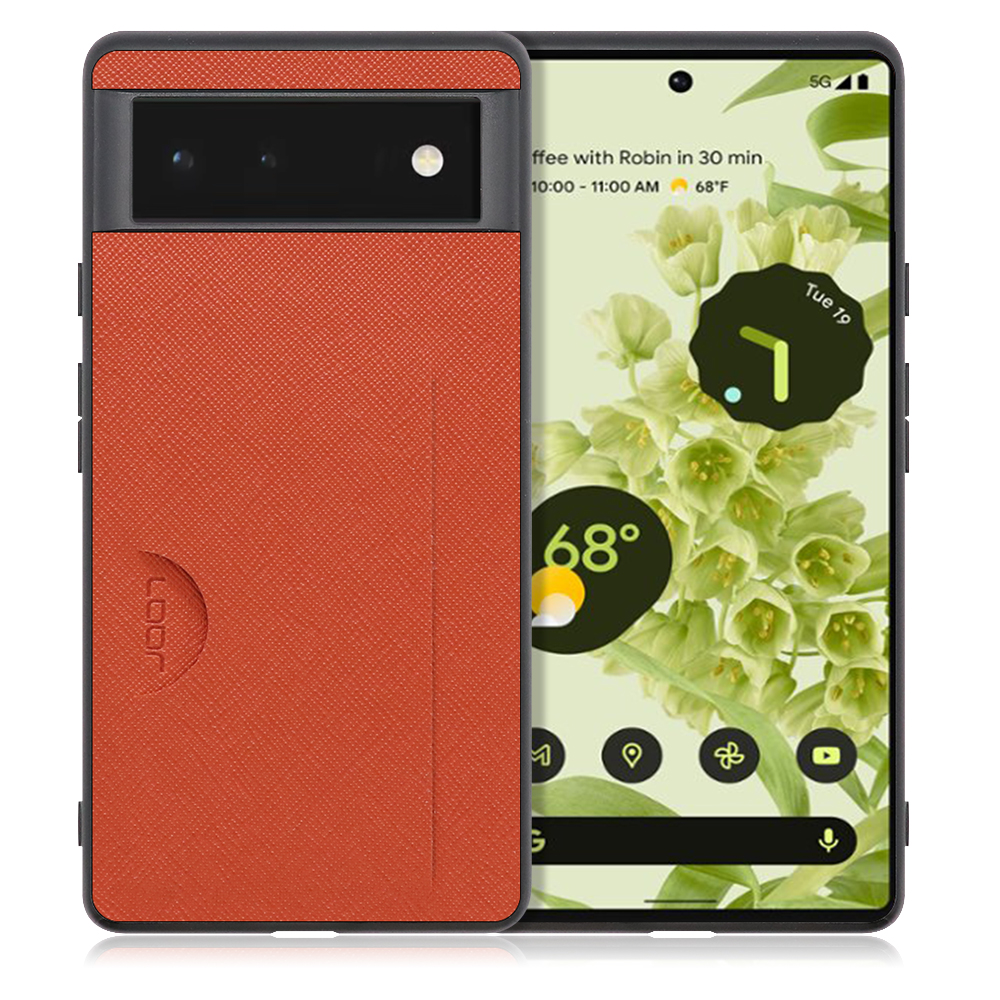 LOOF Casual Pocket Series Google Pixel 6 用 [オレンジ] 薄い 軽量 背面 ケース カバー カードポケット シンプル スマホケース スマホカバー