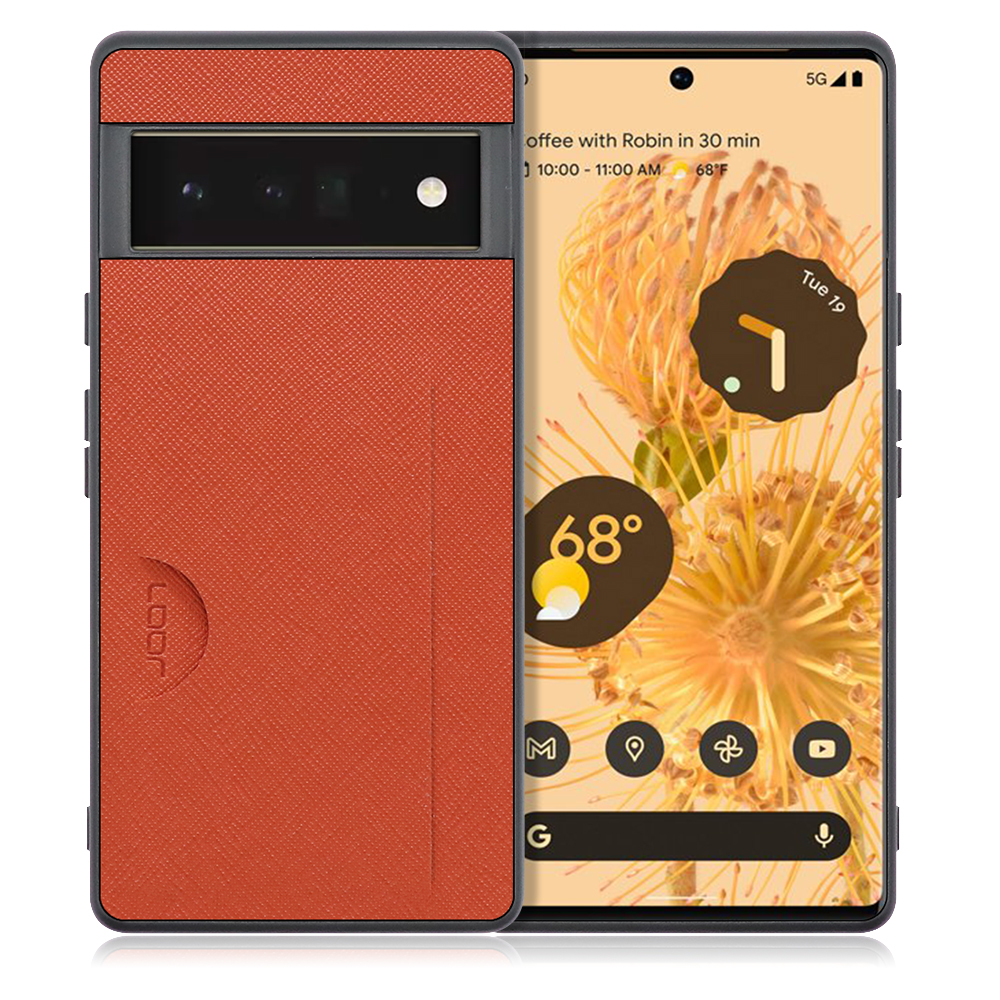 LOOF Casual Pocket Series Google Pixel 6 Pro 用 [オレンジ] 薄い 軽量 背面 ケース カバー カードポケット シンプル スマホケース スマホカバー