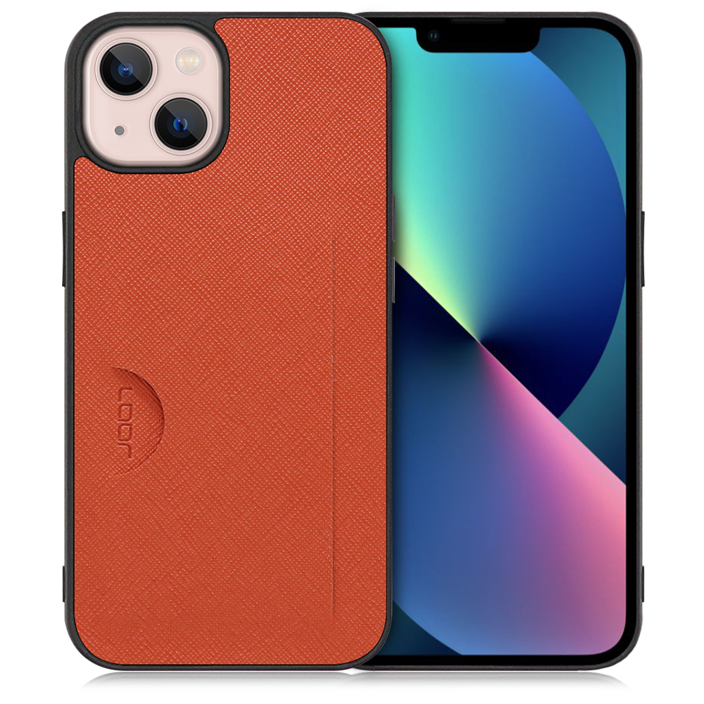 LOOF CASUAL-SLOT Series iPhone 13 用 [オレンジ] 薄い 軽量 背面 ケース カバー カードポケット シンプル スマホケース スマホカバー