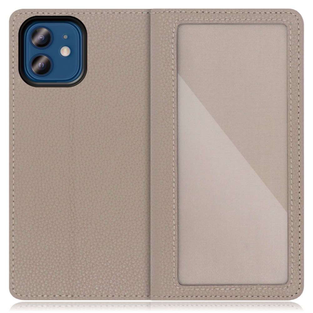 LOOF INDEX Series iPhone 12 / 12 Pro 用 [グレージュ] ケース カバー 手帳型 本革 手帳型ケース スマホケース ブック型 手帳型カバー カードポケット カード収納 写真ホルダー