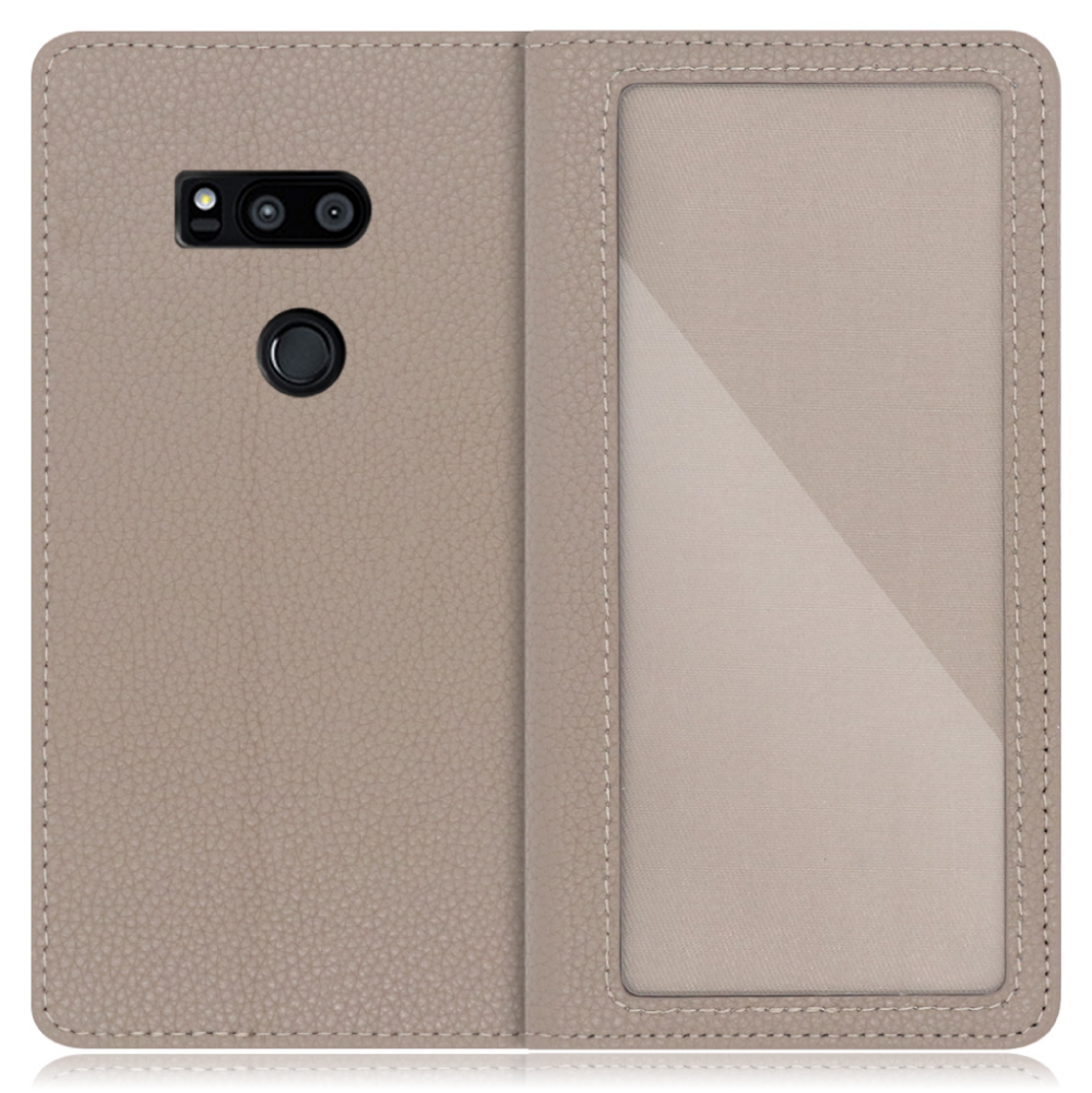 LOOF INDEX Series LG V30+ / LGV35 / L-01K 用 [グレージュ] ケース カバー 手帳型 本革 手帳型ケース スマホケース ブック型 手帳型カバー カードポケット カード収納 写真ホルダー