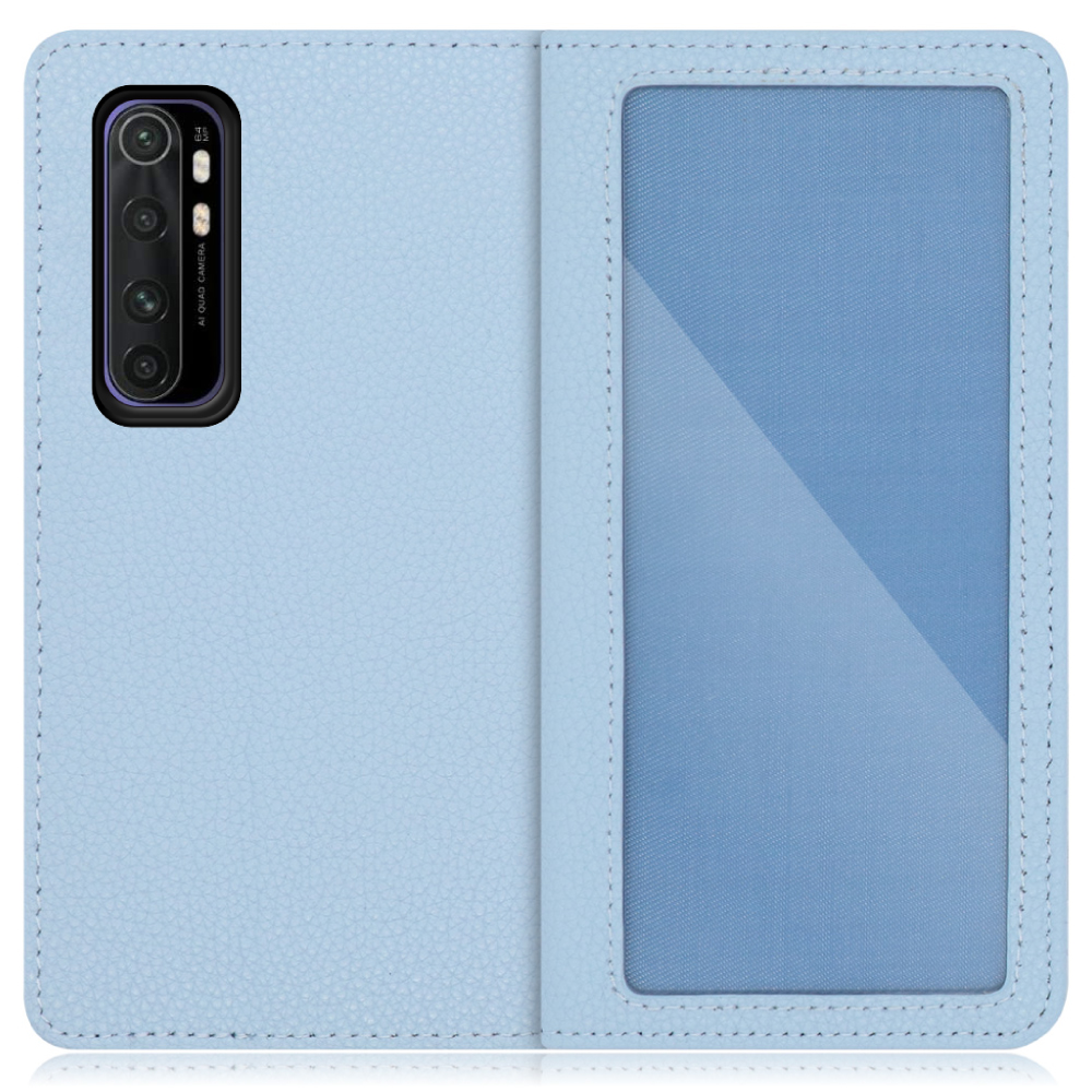 LOOF INDEX Series Xiaomi Mi Note 10 Lite 用 [スカイブルー] ケース カバー 手帳型 本革 手帳型ケース スマホケース ブック型 手帳型カバー カードポケット カード収納 写真ホルダー