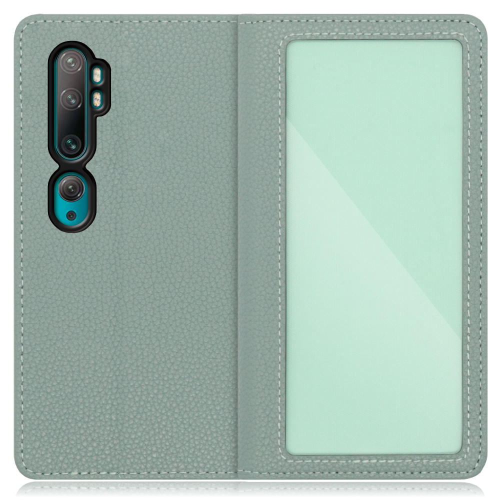 LOOF INDEX Series Xiaomi Mi Note 10 / Mi Note 10 Pro / M1910F4G / M1910F4S 用 [ダルグリーン] ケース カバー 手帳型 本革 手帳型ケース スマホケース ブック型 手帳型カバー カードポケット カード収納 写真ホルダー