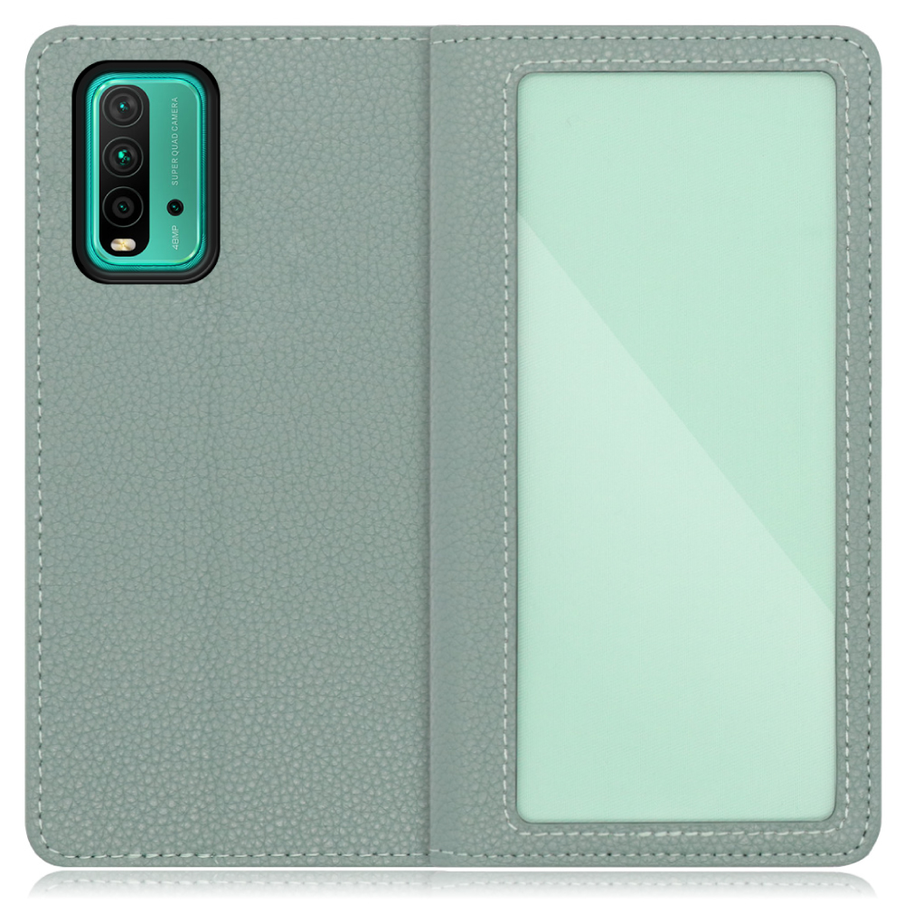 LOOF INDEX Series Xiaomi Redmi 9T 用 [ダルグリーン] ケース カバー 手帳型 本革 手帳型ケース スマホケース ブック型 手帳型カバー カードポケット カード収納 写真ホルダー