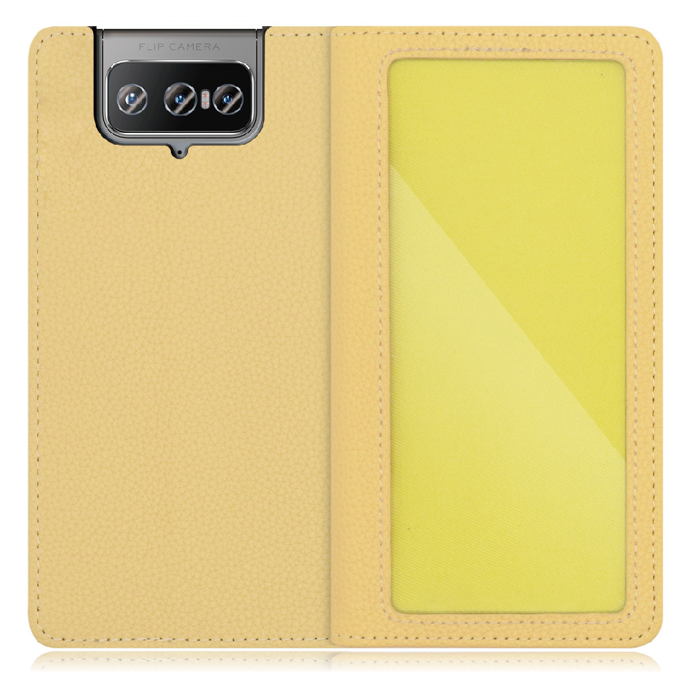 LOOF INDEX Series Zenfone 8 Flip 用 [ジャスミンイエロー] ケース カバー 手帳型 本革 手帳型ケース スマホケース ブック型 手帳型カバー カードポケット カード収納 写真ホルダー