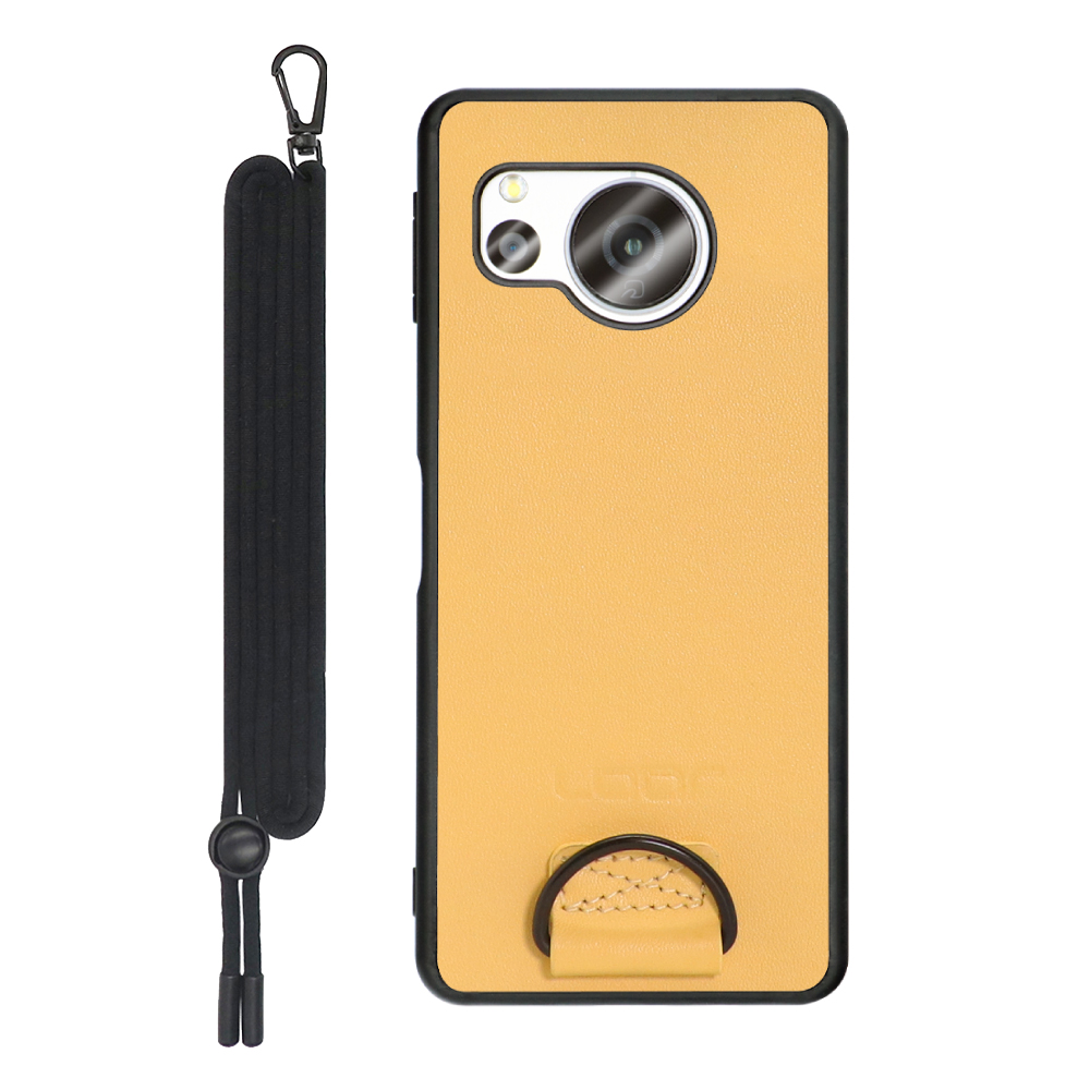 LOOF STRAP-SHELL Series AQUOS sense8  用 [イエローベージュ] 背面 ケース カバー スマホケース 軽い 薄い ハードケース ストラップホール シンプル レディース メンズ 首掛けストラップ ネックストラップ 取り外し式 取り外し可能 首かけ 観戦 耐衝撃 落下防止 かわいい