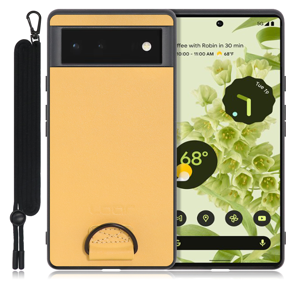 LOOF STRAP-SHELL Series Google Pixel 6 用 [イエローベージュ] カバー スマホケース 軽い 薄い ハードケース ストラップホール シンプル レディース メンズ 首掛けストラップ ネックストラップ 取り外し式 取り外し可能 首かけ 観戦 耐衝撃 落下防止 かわいい