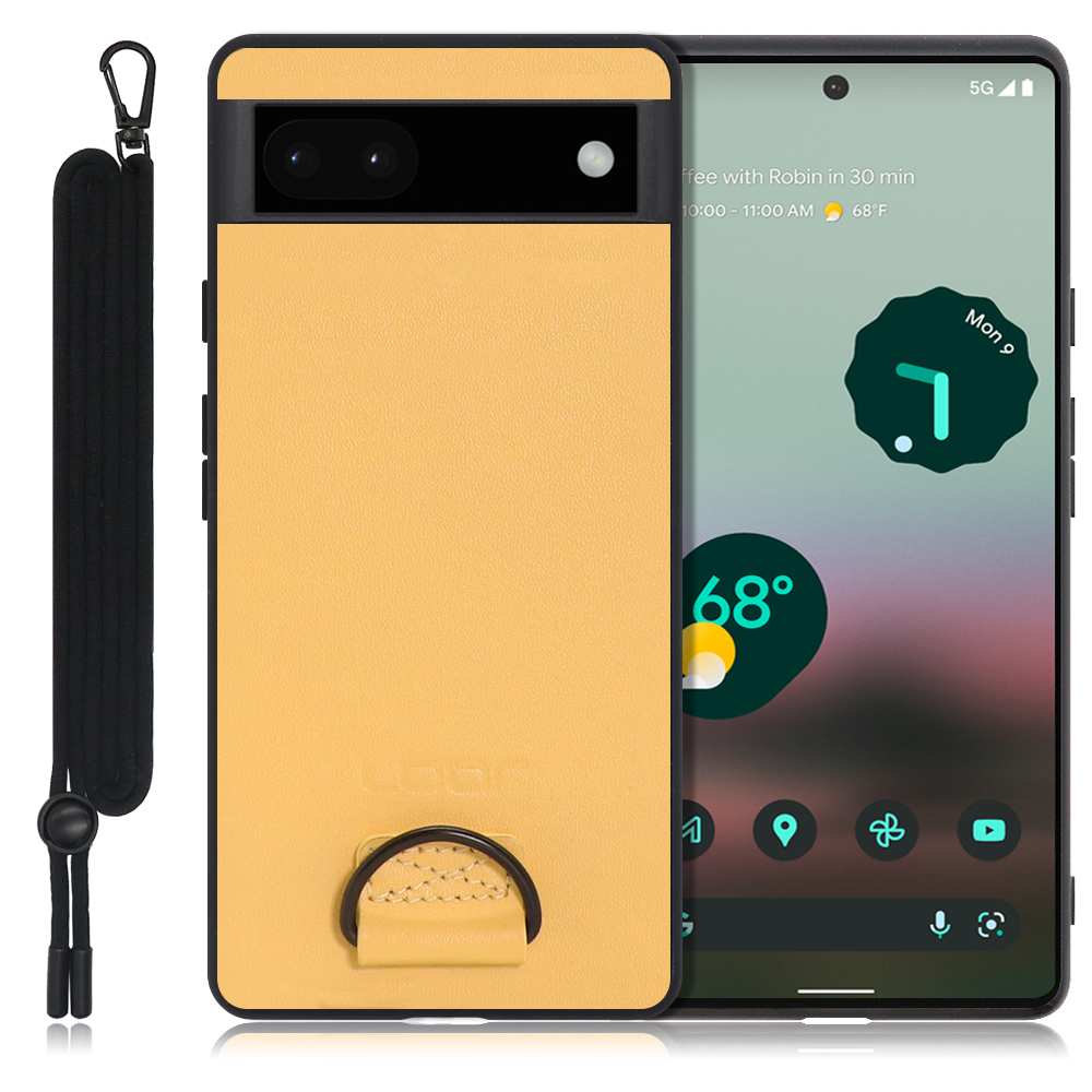LOOF STRAP-SHELL Series Google Pixel 6a 用 [イエローベージュ] カバー スマホケース 軽い 薄い ハードケース ストラップホール シンプル レディース メンズ 首掛けストラップ ネックストラップ 取り外し式 取り外し可能 首かけ 観戦 耐衝撃 落下防止 かわいい