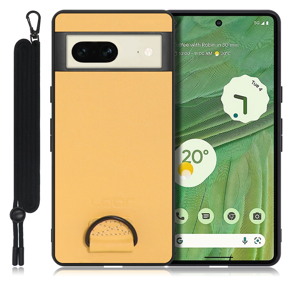 LOOF STRAP-SHELL Series Google Pixel 7 用 [イエローベージュ] 背面 ケース カバー スマホケース 軽い 薄い ハードケース ストラップホール シンプル レディース メンズ 首掛けストラップ ネックストラップ 取り外し式 取り外し可能 首かけ 観戦 耐衝撃 落下防止 かわいい