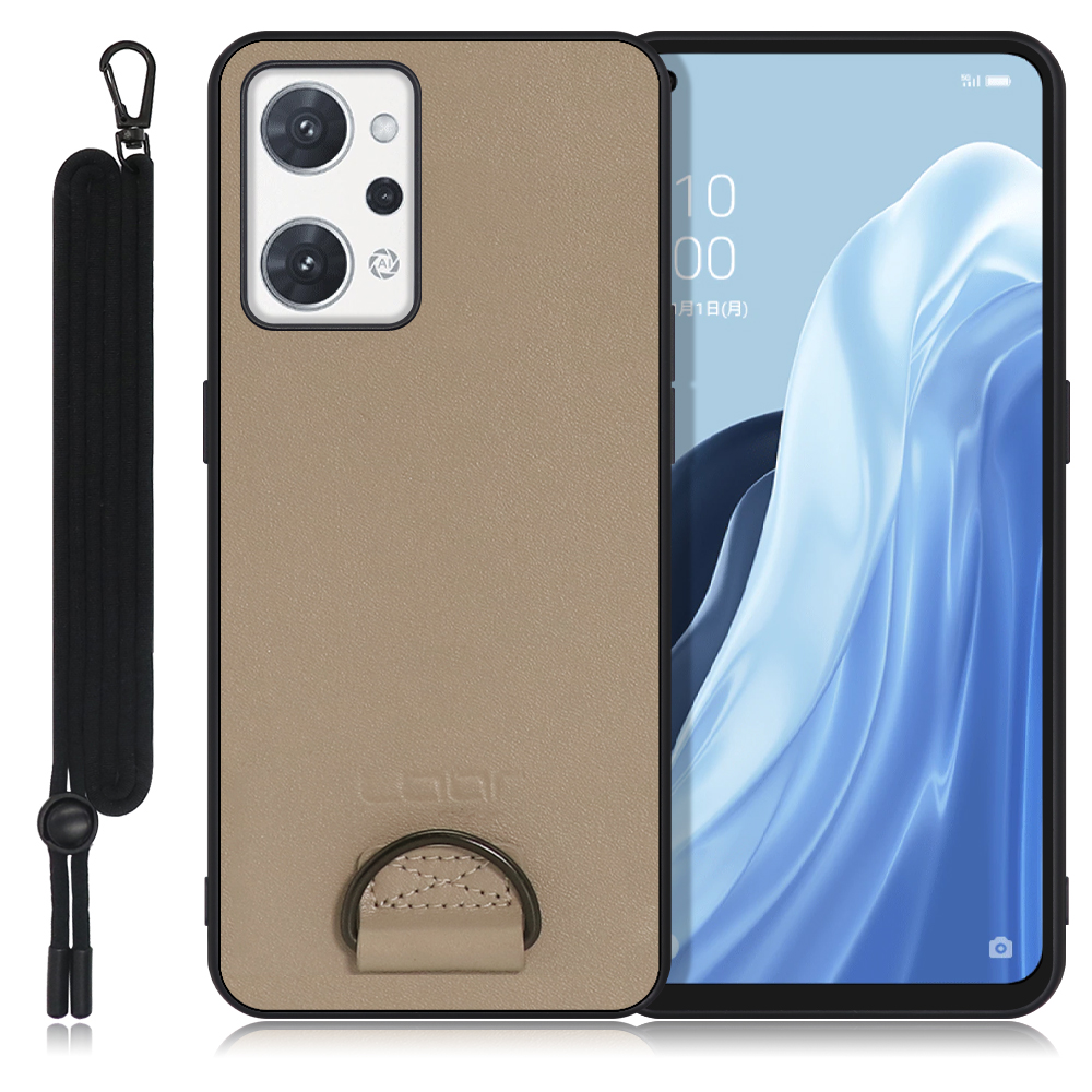 LOOF STRAP-SHELL Series OPPO Reno7 A OPG04 Reno7A 用 [ラテブラウン] 背面 ケース カバー スマホケース 軽い 薄い ハードケース ストラップホール シンプル レディース メンズ 首掛けストラップ ネックストラップ 取り外し式 取り外し可能 首かけ 観戦 耐衝撃 落下防止 かわいい