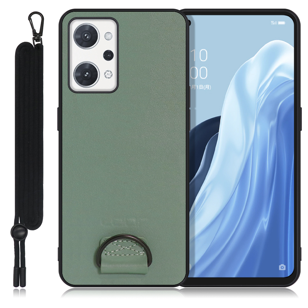 LOOF STRAP-SHELL Series OPPO Reno7 A OPG04 Reno7A 用 [ホーリーグリーン] 背面 ケース カバー スマホケース 軽い 薄い ハードケース ストラップホール シンプル レディース メンズ 首掛けストラップ ネックストラップ 取り外し式 取り外し可能 首かけ 観戦 耐衝撃 落下防止 かわいい