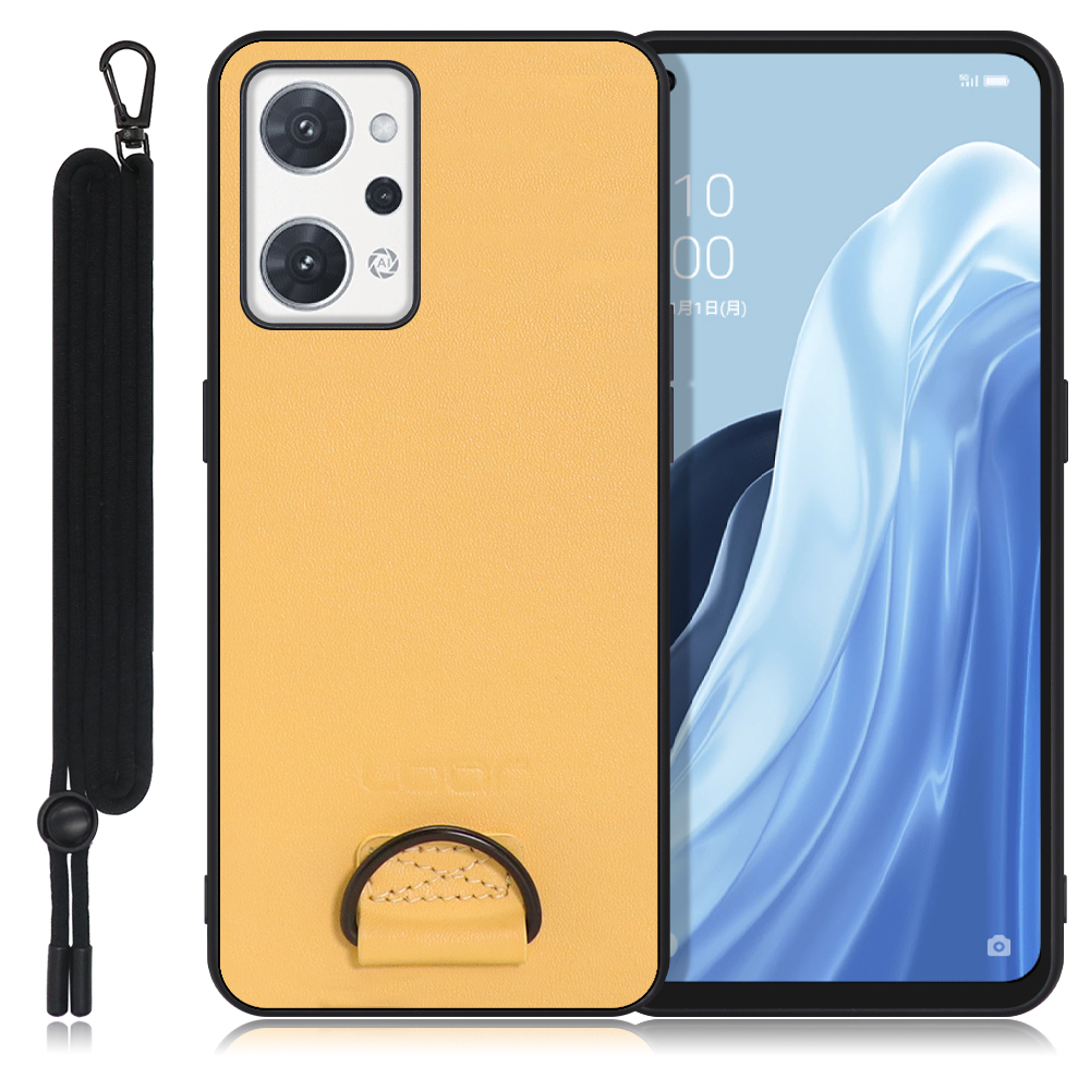 LOOF STRAP-SHELL Series OPPO Reno7 A OPG04 Reno7A 用 [イエローベージュ] 背面 ケース カバー スマホケース 軽い 薄い ハードケース ストラップホール シンプル レディース メンズ 首掛けストラップ ネックストラップ 取り外し式 取り外し可能 首かけ 観戦 耐衝撃 落下防止 かわいい