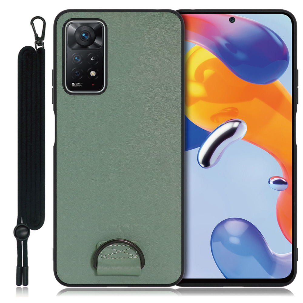LOOF STRAP-SHELL Series Xiaomi Redmi Note 11 Pro 5G 用 [ホーリーグリーン] カバー スマホケース 軽い 薄い ハードケース ストラップホール シンプル レディース メンズ 首掛けストラップ ネックストラップ 取り外し式 取り外し可能 首かけ 観戦 耐衝撃 落下防止 かわいい