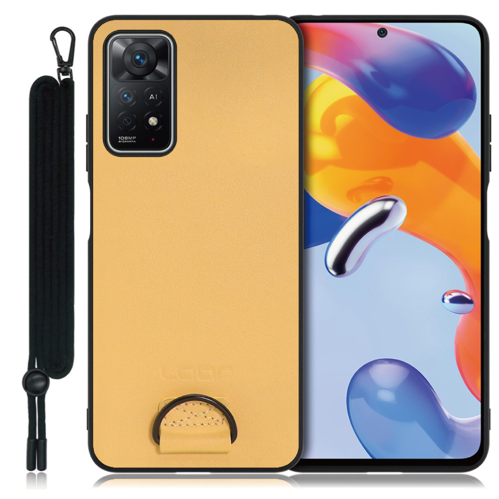 LOOF STRAP-SHELL Series Xiaomi Redmi Note 11 Pro 5G 用 [イエローベージュ] カバー スマホケース 軽い 薄い ハードケース ストラップホール シンプル レディース メンズ 首掛けストラップ ネックストラップ 取り外し式 取り外し可能 首かけ 観戦 耐衝撃 落下防止 かわいい