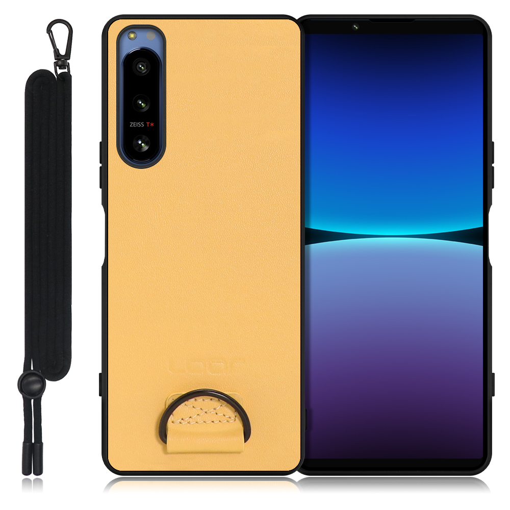 LOOF STRAP-SHELL Series Xperia 5 IV SO-54C / SOG09 用 [イエローベージュ] 背面 ケース カバー スマホケース 軽い 薄い ハードケース ストラップホール シンプル レディース メンズ 首掛けストラップ ネックストラップ 取り外し式 取り外し可能 首かけ 観戦 耐衝撃 落下防止 かわいい