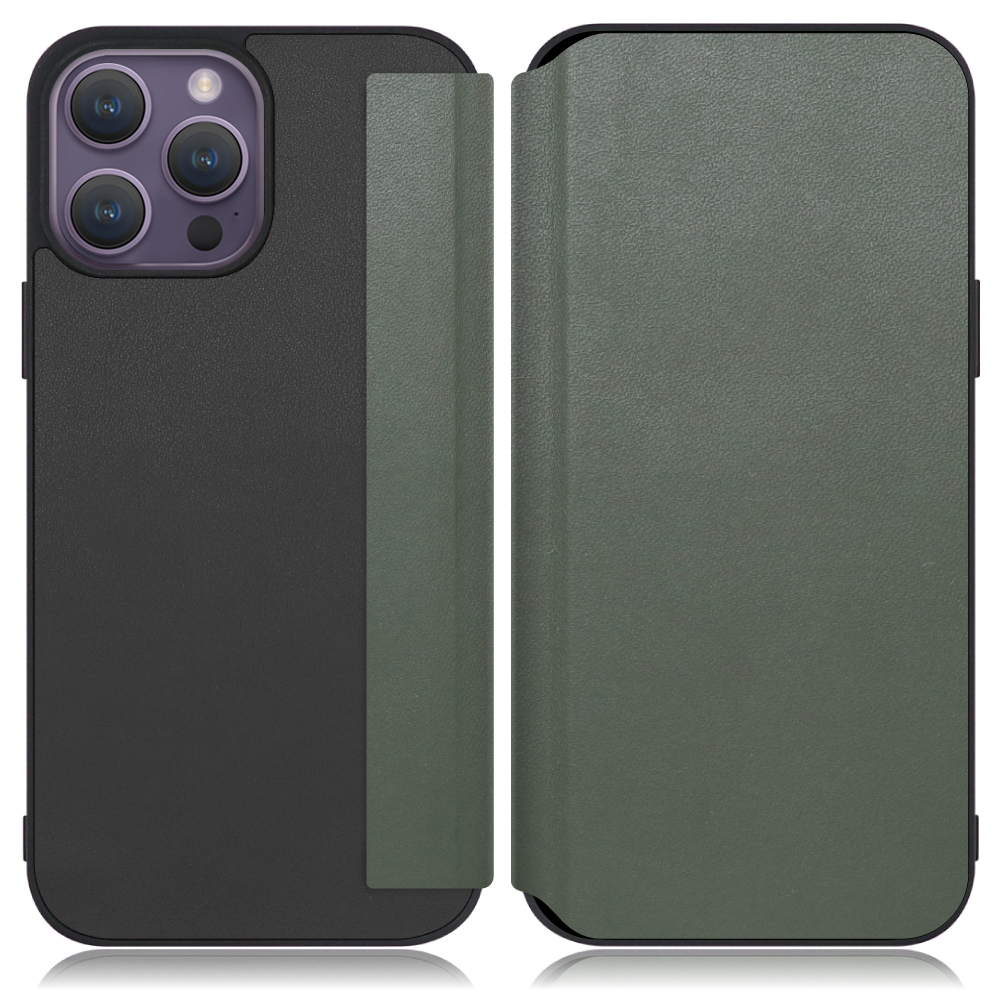 LOOF SLIM-FIT Series iPhone 14 Pro Max 用 [エバーグリーン] 手帳型ケース 携帯ケース 背面 ケース カバー ハードケース 背面カバー ストラップホール ブランド 人気 マグネット無し 薄い 軽い カード収納 撥水加工 コンパクト シンプル レディース メンズ