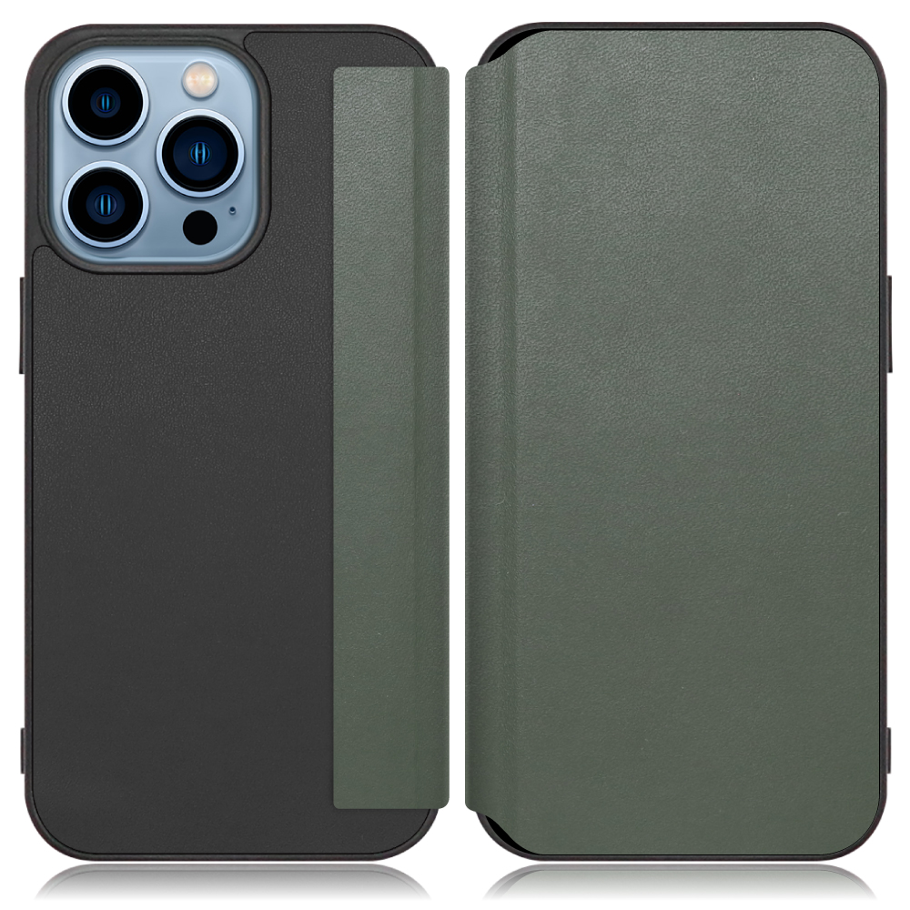 LOOF SLIM-FIT Series iPhone 13 Pro 用 [エバーグリーン] 手帳型ケース 携帯ケース 背面 ケース カバー ハードケース 背面カバー ストラップホール ブランド 人気 マグネット無し 薄い 軽い カード収納 撥水加工 コンパクト シンプル レディース メンズ