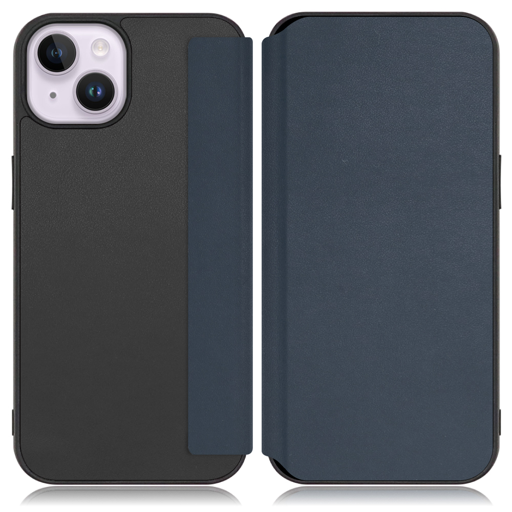 LOOF SLIM-FIT Series iPhone 14 Plus 用 [ダークネイビー] 手帳型ケース 携帯ケース 背面 ケース カバー ハードケース 背面カバー ストラップホール ブランド 人気 マグネット無し 薄い 軽い カード収納 撥水加工 コンパクト シンプル レディース メンズ