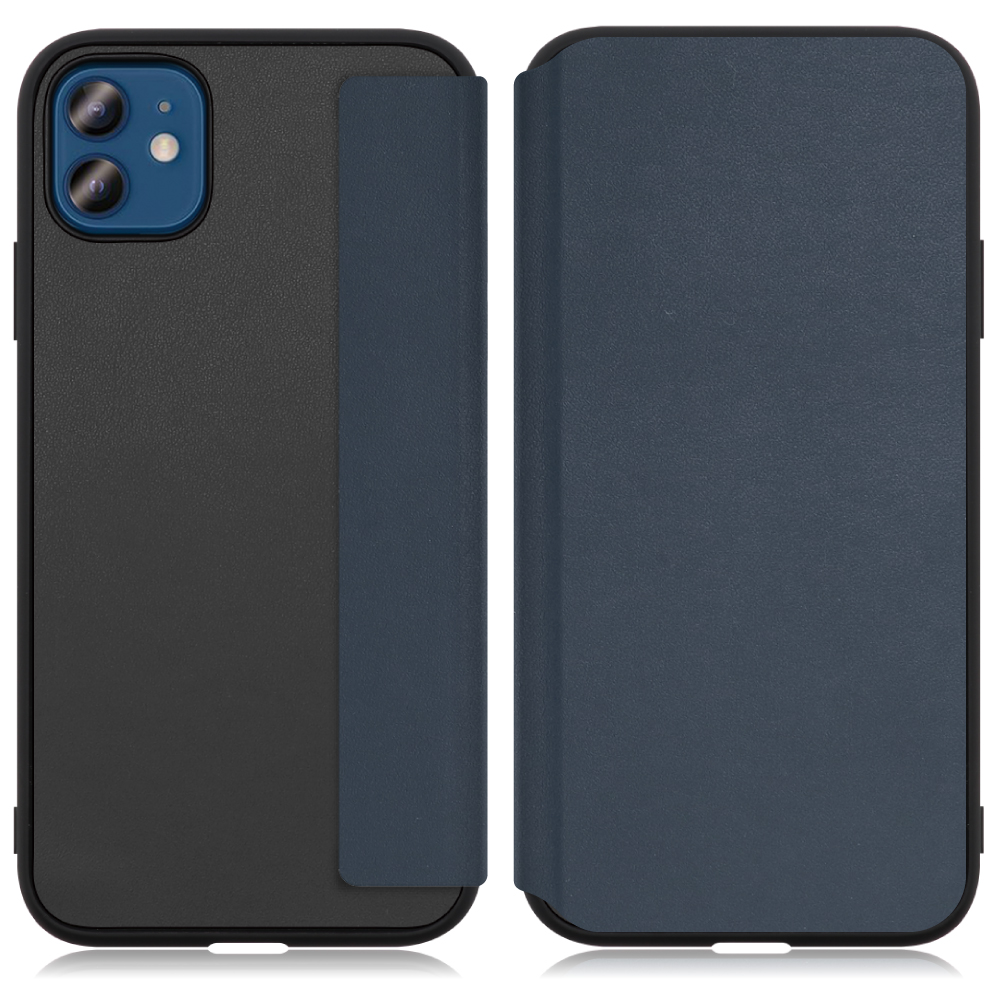 LOOF SLIM-FIT Series iPhone 12 / 12 Pro 用 [ダークネイビー] 手帳型ケース 携帯ケース 背面 ケース カバー ハードケース 背面カバー ストラップホール ブランド 人気 マグネット無し 薄い 軽い カード収納 撥水加工 コンパクト シンプル レディース メンズ