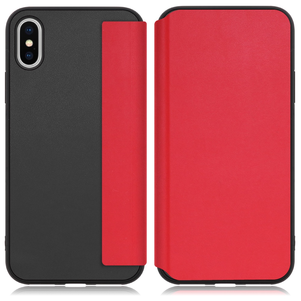 LOOF SLIM-FIT Series iPhone X / XS 用 [スカーレット] 手帳型ケース 携帯ケース 背面 ケース カバー ハードケース 背面カバー ストラップホール ブランド 人気 マグネット無し 薄い 軽い カード収納 撥水加工 コンパクト シンプル レディース メンズ