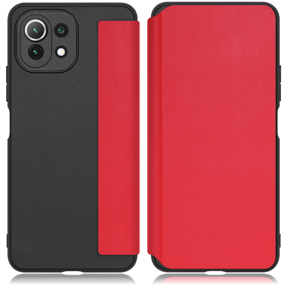 LOOF SLIM-FIT Series Xiaomi Mi 11 lite 5G 用 [スカーレット] 手帳型ケース 携帯ケース 背面 ケース カバー ハードケース 背面カバー ストラップホール ブランド 人気 マグネット無し 薄い 軽い カード収納 撥水加工 コンパクト シンプル レディース メンズ