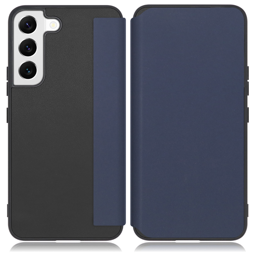 LOOF SKIN-FIT Series Galaxy S22 / SC-51C / SCG13 用 [ネイビー] 手帳型ケース 携帯ケース 背面 ケース カバー ハードケース 背面カバー ストラップホール ブランド 人気 マグネット無し 薄い 軽い カード収納 撥水加工 コンパクト シンプル レディース メンズ