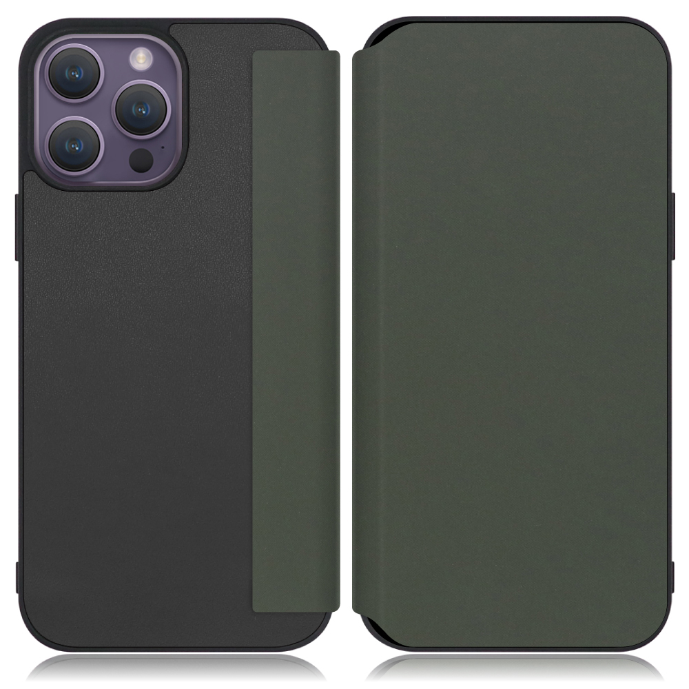 LOOF Skin-Fit Series iPhone 14 Pro Max 用 [エバーグリーン] 手帳型ケース 携帯ケース 背面 ケース カバー ハードケース 背面カバー ストラップホール ブランド 人気 マグネット無し 薄い 軽い カード収納 撥水加工 コンパクト シンプル レディース メンズ