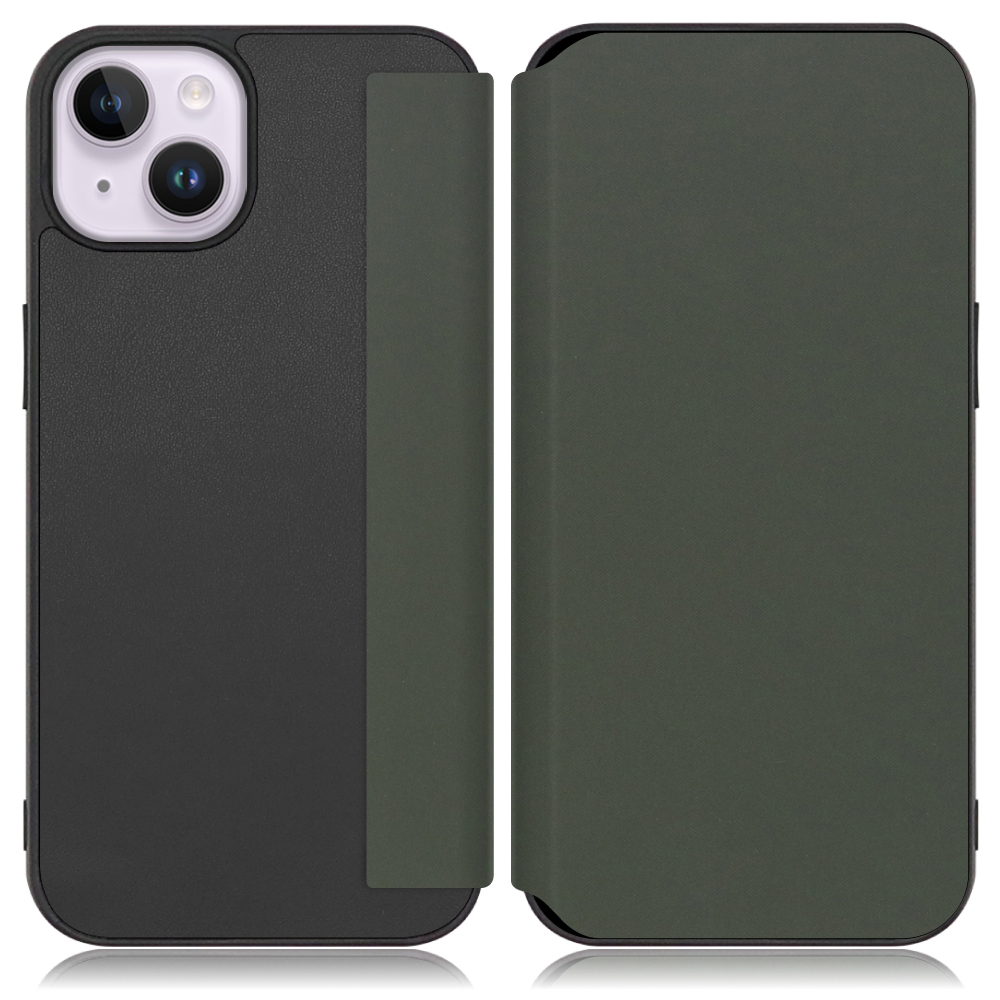 LOOF SKIN-FIT Series iPhone 14 Plus 用 [エバーグリーン] 手帳型ケース 携帯ケース 背面 ケース カバー ハードケース 背面カバー ストラップホール ブランド 人気 マグネット無し 薄い 軽い カード収納 撥水加工 コンパクト シンプル レディース メンズ