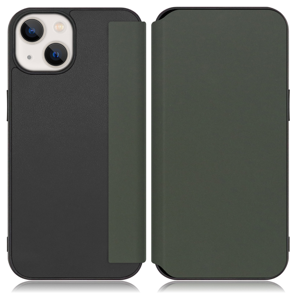 LOOF Skin-Fit iPhone 13 用 [エバーグリーン] 手帳型ケース 携帯ケース 背面 ケース カバー ハードケース 背面カバー ストラップホール ブランド 人気 マグネット無し 薄い 軽い カード収納 撥水加工 コンパクト シンプル レディース メンズ