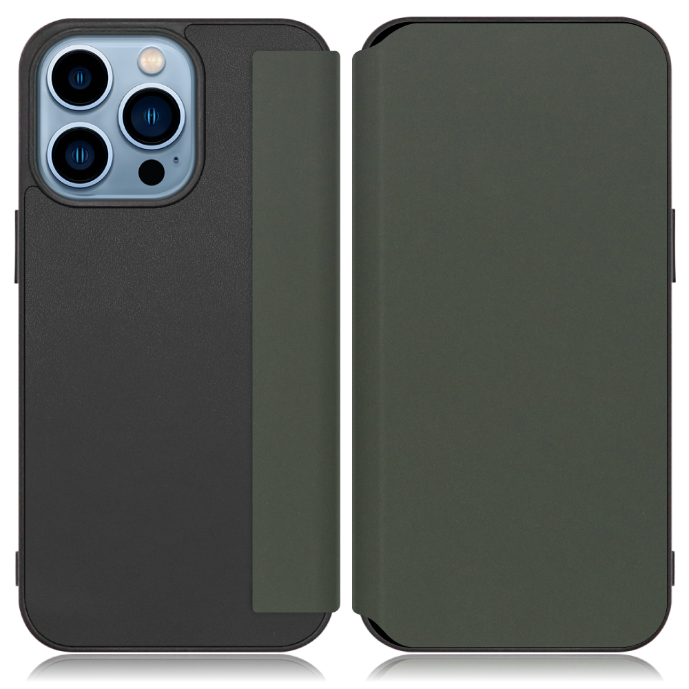 LOOF Skin-Fit iPhone 13 Pro 用 [エバーグリーン] 手帳型ケース 携帯ケース 背面 ケース カバー ハードケース 背面カバー ストラップホール ブランド 人気 マグネット無し 薄い 軽い カード収納 撥水加工 コンパクト シンプル レディース メンズ