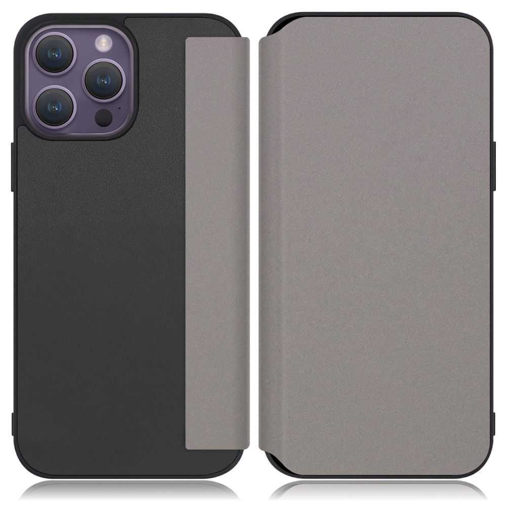 LOOF Skin-Fit Series iPhone 14 Pro Max 用 [グレー] 手帳型ケース 携帯ケース 背面 ケース カバー ハードケース 背面カバー ストラップホール ブランド 人気 マグネット無し 薄い 軽い カード収納 撥水加工 コンパクト シンプル レディース メンズ