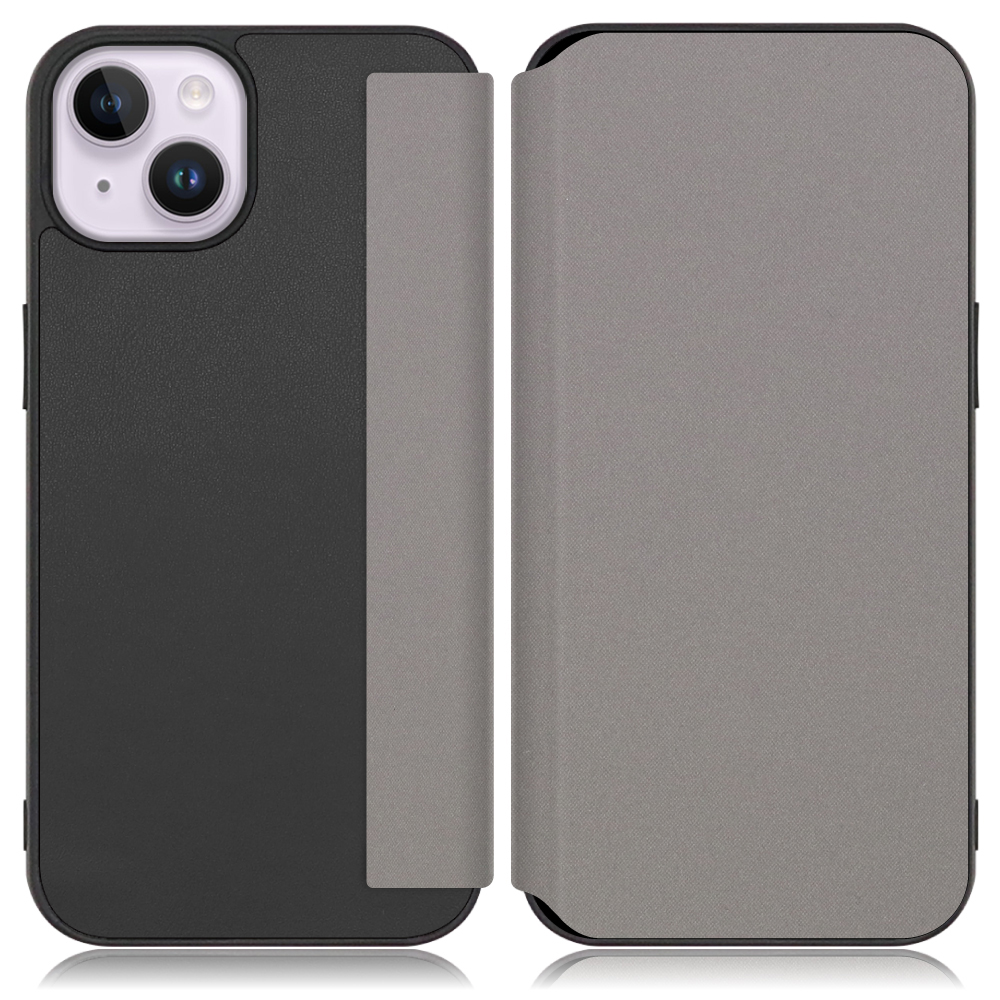 LOOF SKIN-FIT Series iPhone 14 Plus 用 [グレー] 手帳型ケース 携帯ケース 背面 ケース カバー ハードケース 背面カバー ストラップホール ブランド 人気 マグネット無し 薄い 軽い カード収納 撥水加工 コンパクト シンプル レディース メンズ