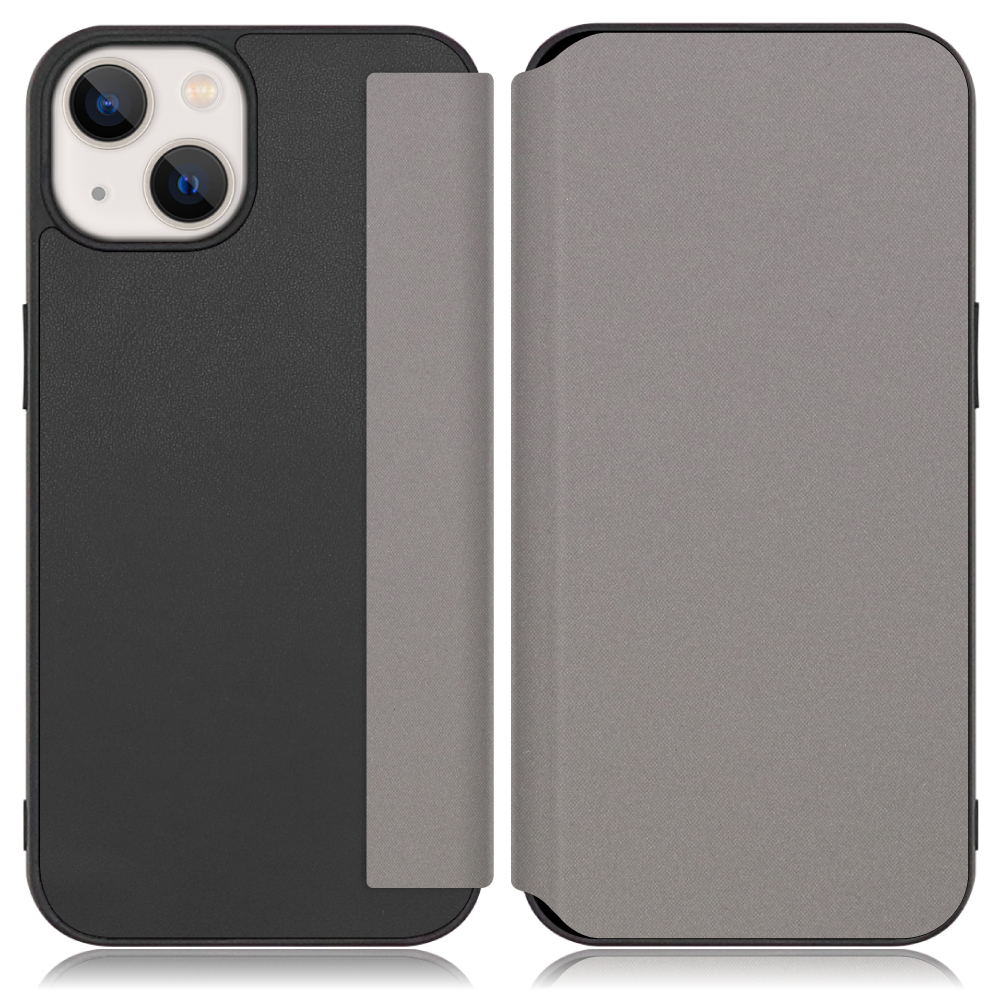 LOOF Skin-Fit iPhone 13 用 [グレー] 手帳型ケース 携帯ケース 背面 ケース カバー ハードケース 背面カバー ストラップホール ブランド 人気 マグネット無し 薄い 軽い カード収納 撥水加工 コンパクト シンプル レディース メンズ