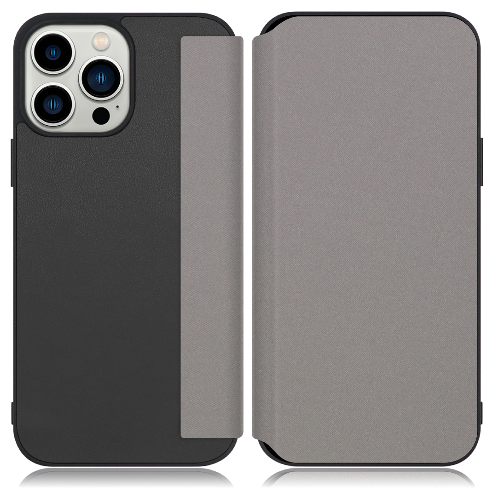 LOOF Skin-Fit iPhone 13 Pro Max 用 [グレー] 手帳型ケース 携帯ケース 背面 ケース カバー ハードケース 背面カバー ストラップホール ブランド 人気 マグネット無し 薄い 軽い カード収納 撥水加工 コンパクト シンプル レディース メンズ