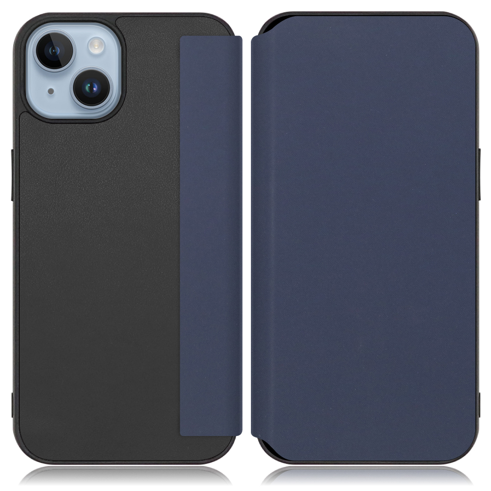 LOOF SKIN-FIT Series iPhone 14 用 [ネイビー] 手帳型ケース 携帯ケース 背面 ケース カバー ハードケース 背面カバー ストラップホール ブランド 人気 マグネット無し 薄い 軽い カード収納 撥水加工 コンパクト シンプル レディース メンズ