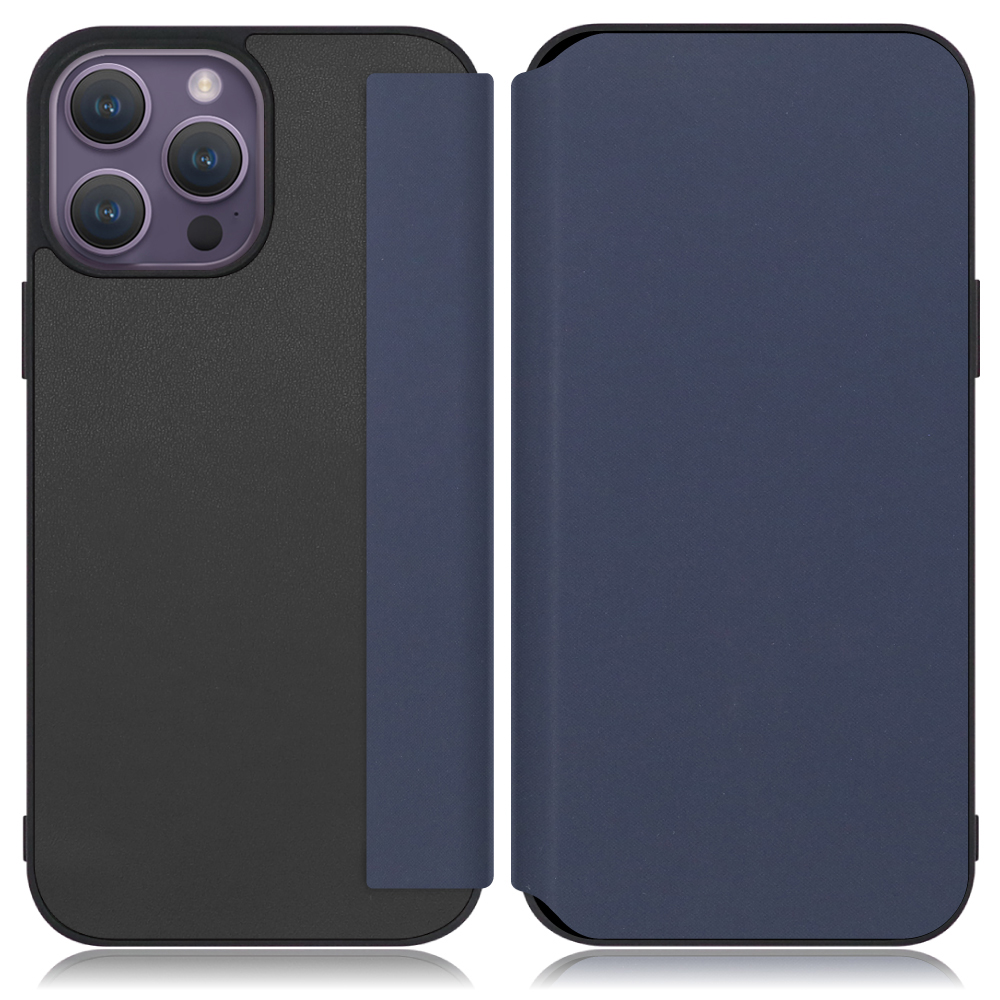 LOOF SKIN-FIT Series iPhone 14 Pro Max 用 [ネイビー] 手帳型ケース 携帯ケース 背面 ケース カバー ハードケース 背面カバー ストラップホール ブランド 人気 マグネット無し 薄い 軽い カード収納 撥水加工 コンパクト シンプル レディース メンズ