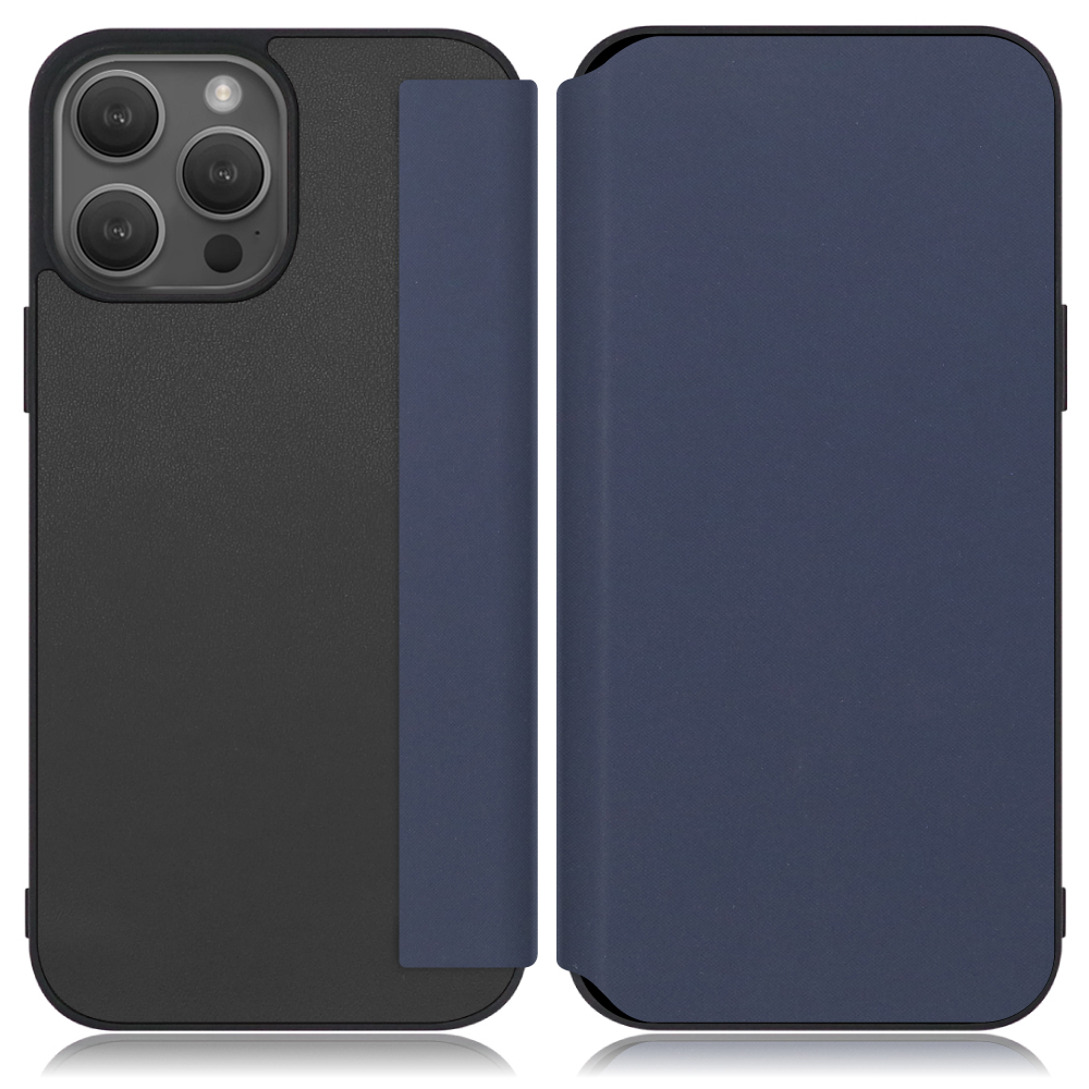 LOOF Skin-Fit Series iPhone 14 Pro 用 [ネイビー] 手帳型ケース 携帯ケース 背面 ケース カバー ハードケース 背面カバー ストラップホール ブランド 人気 マグネット無し 薄い 軽い カード収納 撥水加工 コンパクト シンプル レディース メンズ