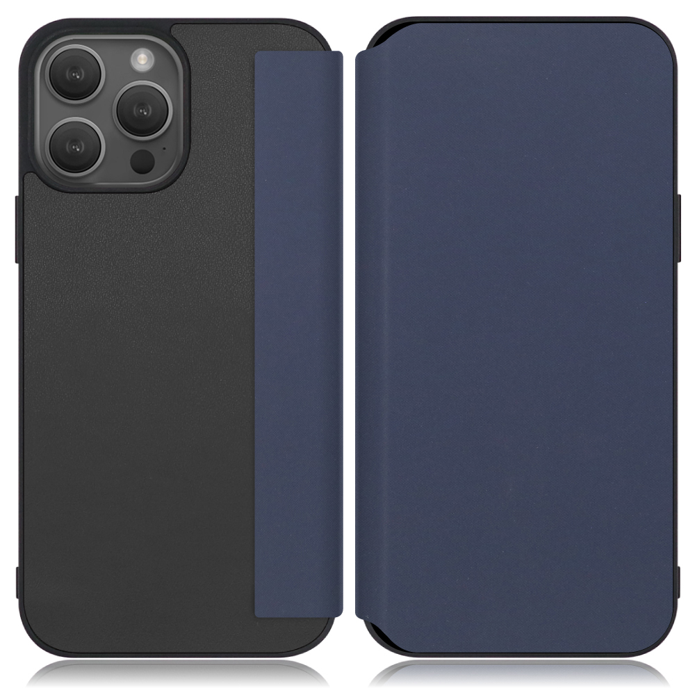 LOOF SKIN-FIT Series iPhone 14 Pro 用 [ネイビー] 手帳型ケース 携帯ケース 背面 ケース カバー ハードケース 背面カバー ストラップホール ブランド 人気 マグネット無し 薄い 軽い カード収納 撥水加工 コンパクト シンプル レディース メンズ