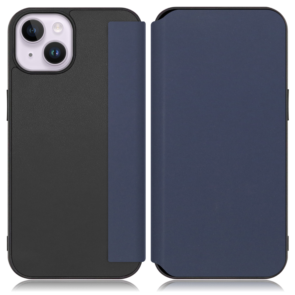 LOOF SKIN-FIT Series iPhone 14 Plus 用 [ネイビー] 手帳型ケース 携帯ケース 背面 ケース カバー ハードケース 背面カバー ストラップホール ブランド 人気 マグネット無し 薄い 軽い カード収納 撥水加工 コンパクト シンプル レディース メンズ