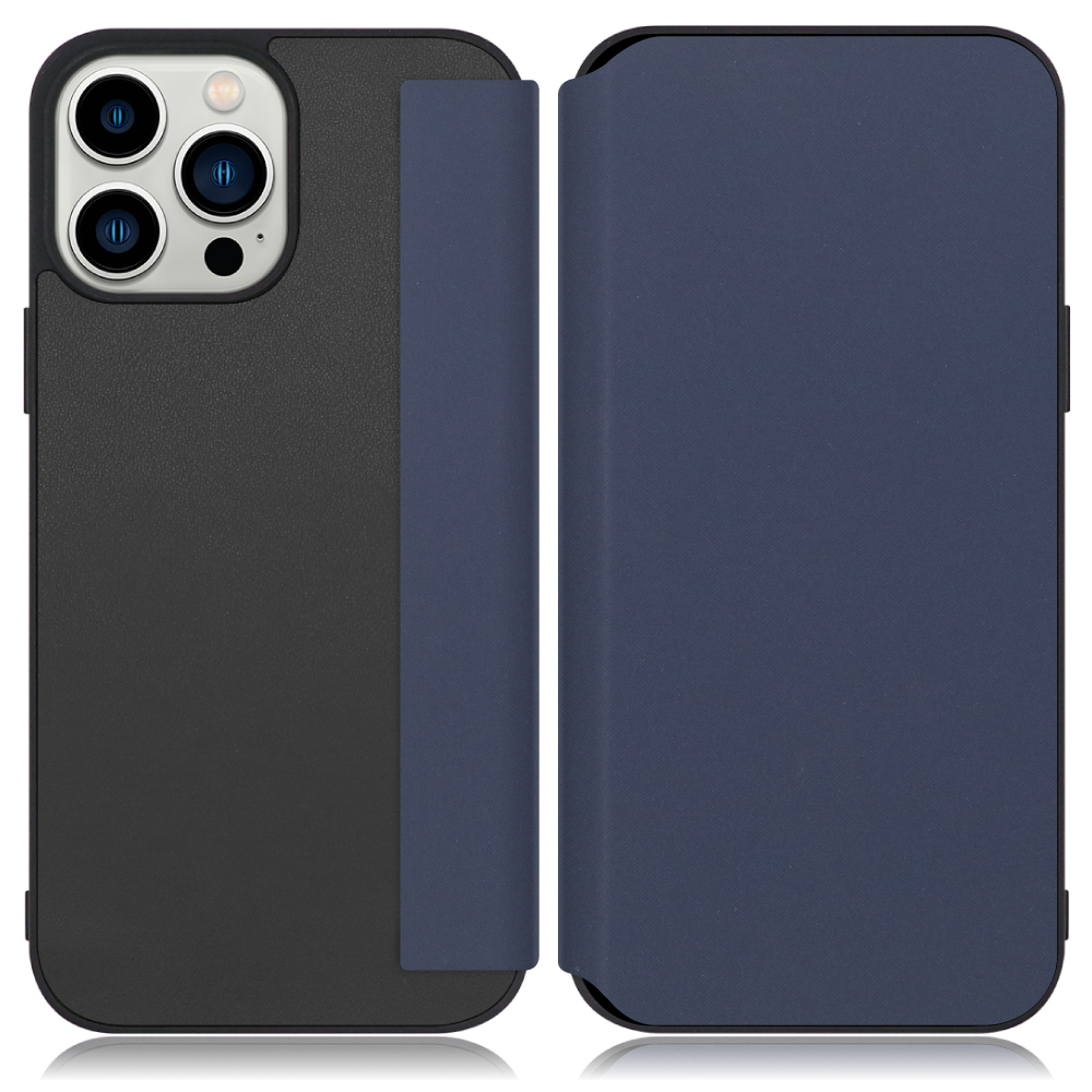 LOOF Skin-Fit iPhone 13 Pro Max 用 [ネイビー] 手帳型ケース 携帯ケース 背面 ケース カバー ハードケース 背面カバー ストラップホール ブランド 人気 マグネット無し 薄い 軽い カード収納 撥水加工 コンパクト シンプル レディース メンズ