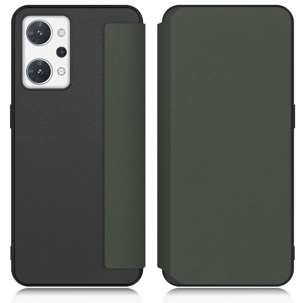 LOOF SKIN-FIT Series OPPO Reno7 A / Reno9 A OPG04 / CPH2523 用 [エバーグリーン] 手帳型ケース 携帯ケース 背面 ケース カバー ハードケース 背面カバー ストラップホール ブランド 人気 マグネット無し 薄い 軽い カード収納 撥水加工 コンパクト シンプル レディース メンズ