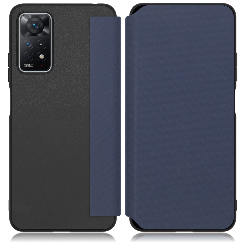 LOOF SKIN-FIT Series Xiaomi Redmi Note 11 Pro 5G 用 [ネイビー] 手帳型ケース 携帯ケース 背面 ケース カバー ハードケース 背面カバー ストラップホール ブランド 人気 マグネット無し 薄い 軽い カード収納 撥水加工 コンパクト シンプル レディース メンズ