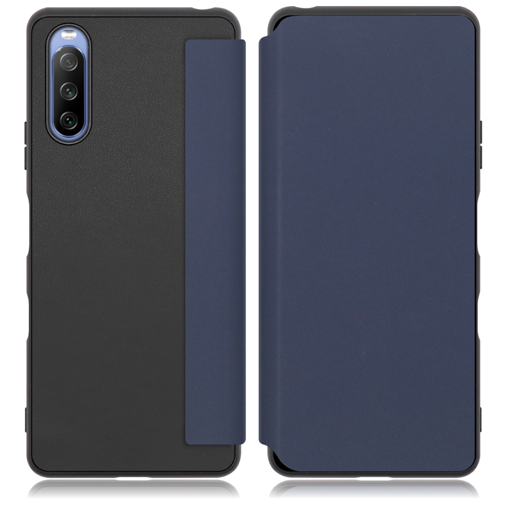 LOOF SKIN-FIT Series Xperia 10 IV / SO-52C / SOG07 用 [ネイビー] 手帳型ケース 携帯ケース 背面 ケース カバー ハードケース 背面カバー ストラップホール ブランド 人気 マグネット無し 薄い 軽い カード収納 撥水加工 コンパクト シンプル レディース メンズ