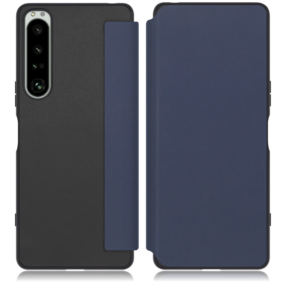 LOOF SKIN-FIT Series Xperia 1 IV / SO-51C / SOG06 用 [ネイビー] 手帳型ケース 携帯ケース 背面 ケース カバー ハードケース 背面カバー ストラップホール ブランド 人気 マグネット無し 薄い 軽い カード収納 撥水加工 コンパクト シンプル レディース メンズ