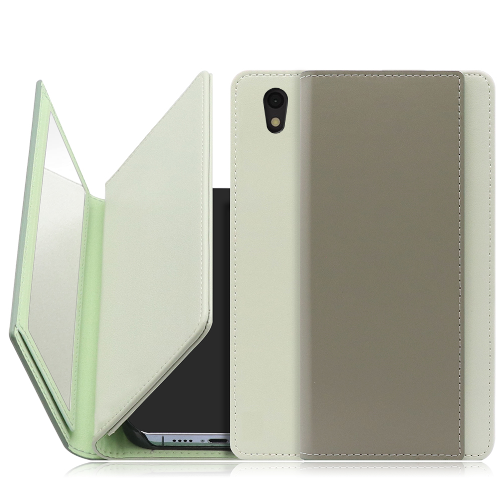 LOOF MIRROR Series Android One S3 用 [抹茶グリーン] カード収納 ベルトなし スタンド ミラー 鏡 パステルカラー 化粧直し 鏡付き カードホルダー スタンド