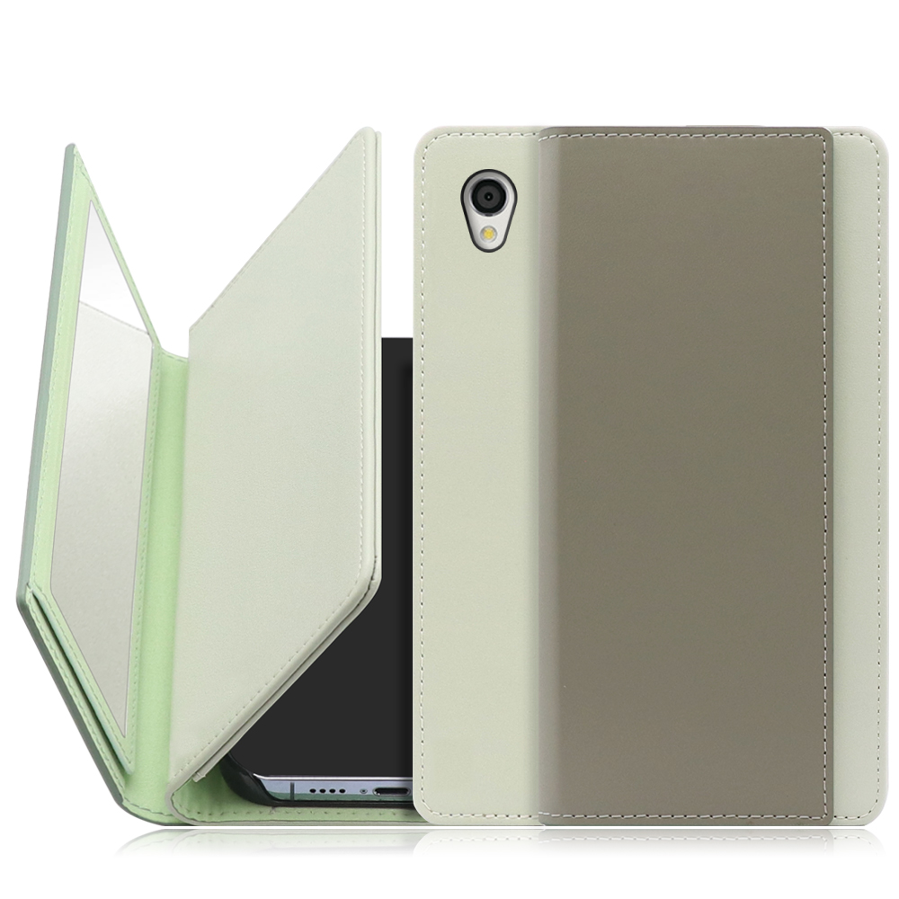 LOOF Mirror  Android One S5 [抹茶グリーン] カード収納 ベルトなし スタンド ミラー 鏡 パステルカラー 化粧直し 鏡付き カードホルダー スタンド