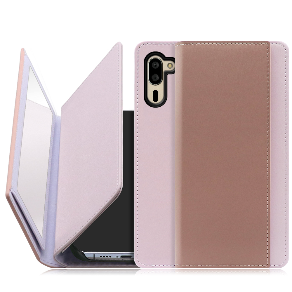 Looco Official Shop Loof Mirror シンプルスマホ5 タロパープル カード収納 ベルトなし スタンド ミラー 鏡 パステルカラー 化粧直し 鏡付き カードホルダー スタンド