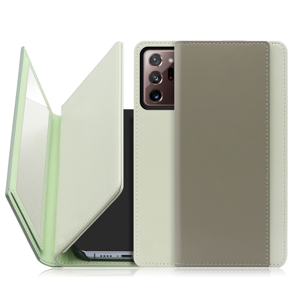 LOOF MIRROR Series Galaxy Note 20 Ultra 5G / SC-53A / SCG06 用 [抹茶グリーン] カード収納 ベルトなし スタンド ミラー 鏡 パステルカラー 化粧直し 鏡付き カードホルダー スタンド