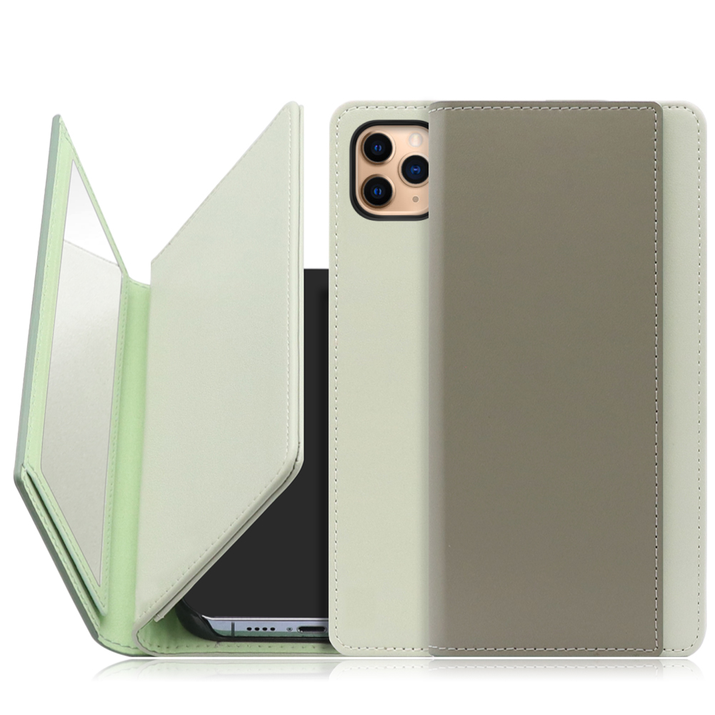 LOOF MIRROR Series iPhone 11 Pro Max 用 [抹茶グリーン] カード収納 ベルトなし スタンド ミラー 鏡 パステルカラー 化粧直し 鏡付き カードホルダー スタンド
