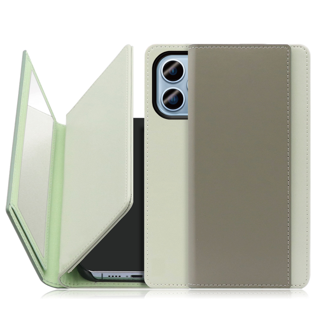 LOOF Mirror Series iPhone 14 Pro Max 用 [抹茶グリーン] カード収納 ベルトなし スタンド ミラー 鏡 パステルカラー 化粧直し 鏡付き カードホルダー スタンド